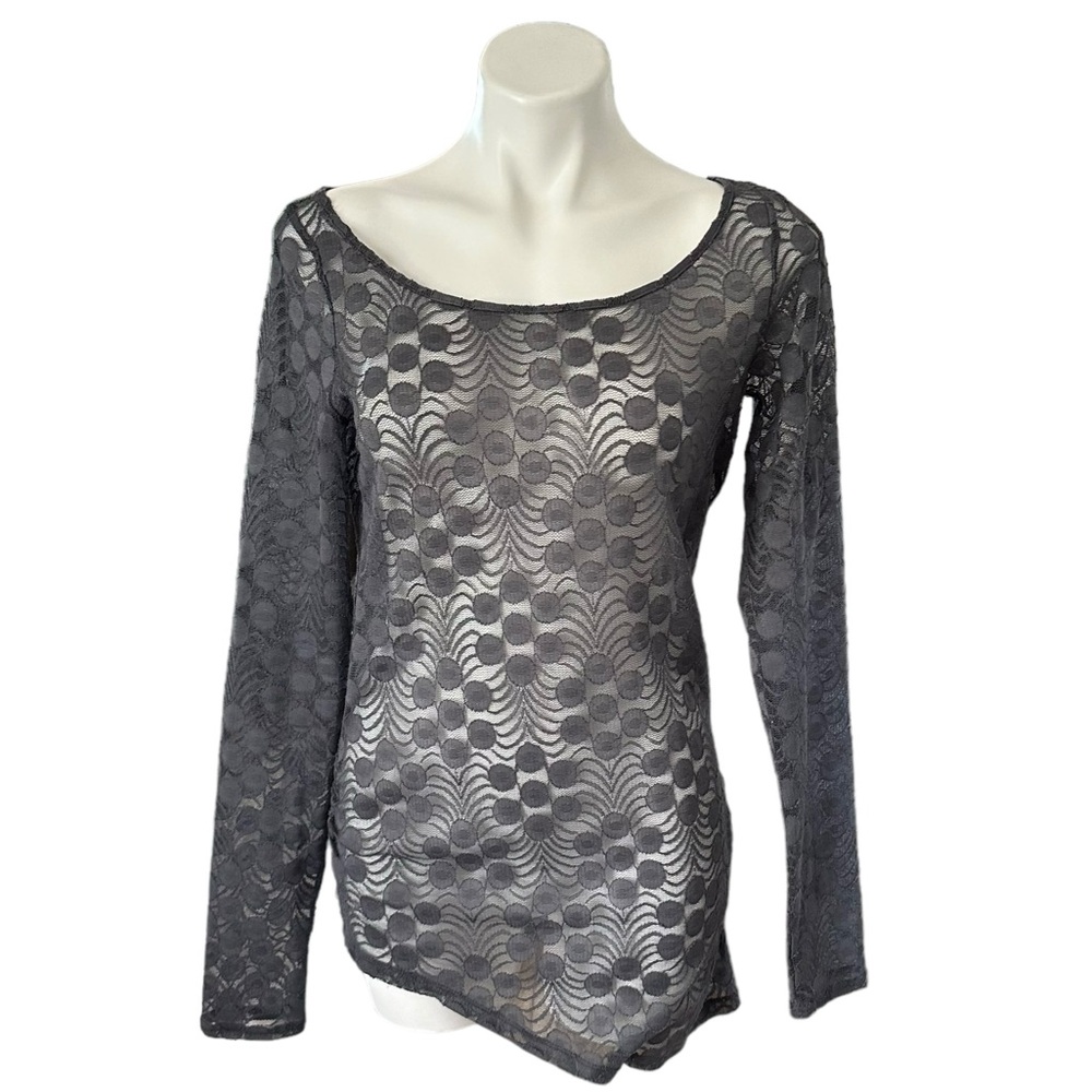 Anthropologie Meadow Rue Zoey Asymmetrical Gray Lace Tunic Top Size M